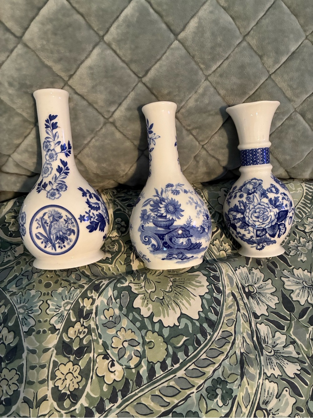 Spode L0906 Blue and White Floral Porcelain Bud Vase Trio- Classic Home Accent